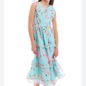 NWT Rare Editions Girls 7-16 Mint Floral Chiffon Smocked Maxi Dress SIZE 14